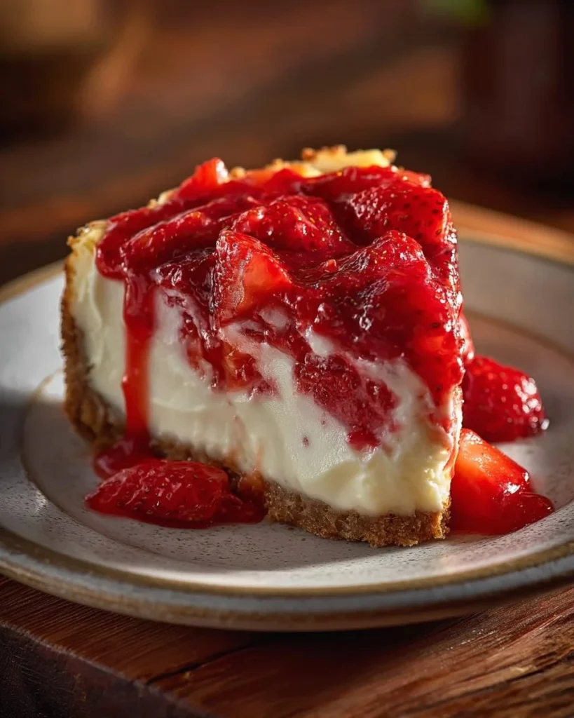 Delicious Strawberry Crunch Cheese Cake with creamy filling and crunchy topping