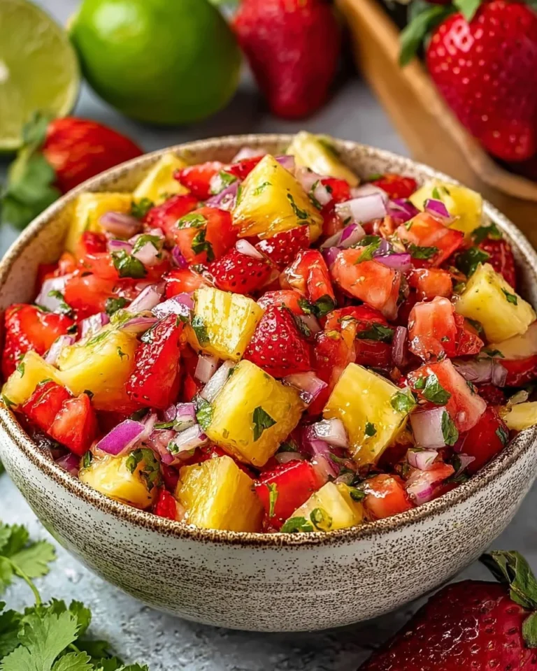 Delicious Strawberry Pineapple Salsa in a bowl, perfect for summer dishes