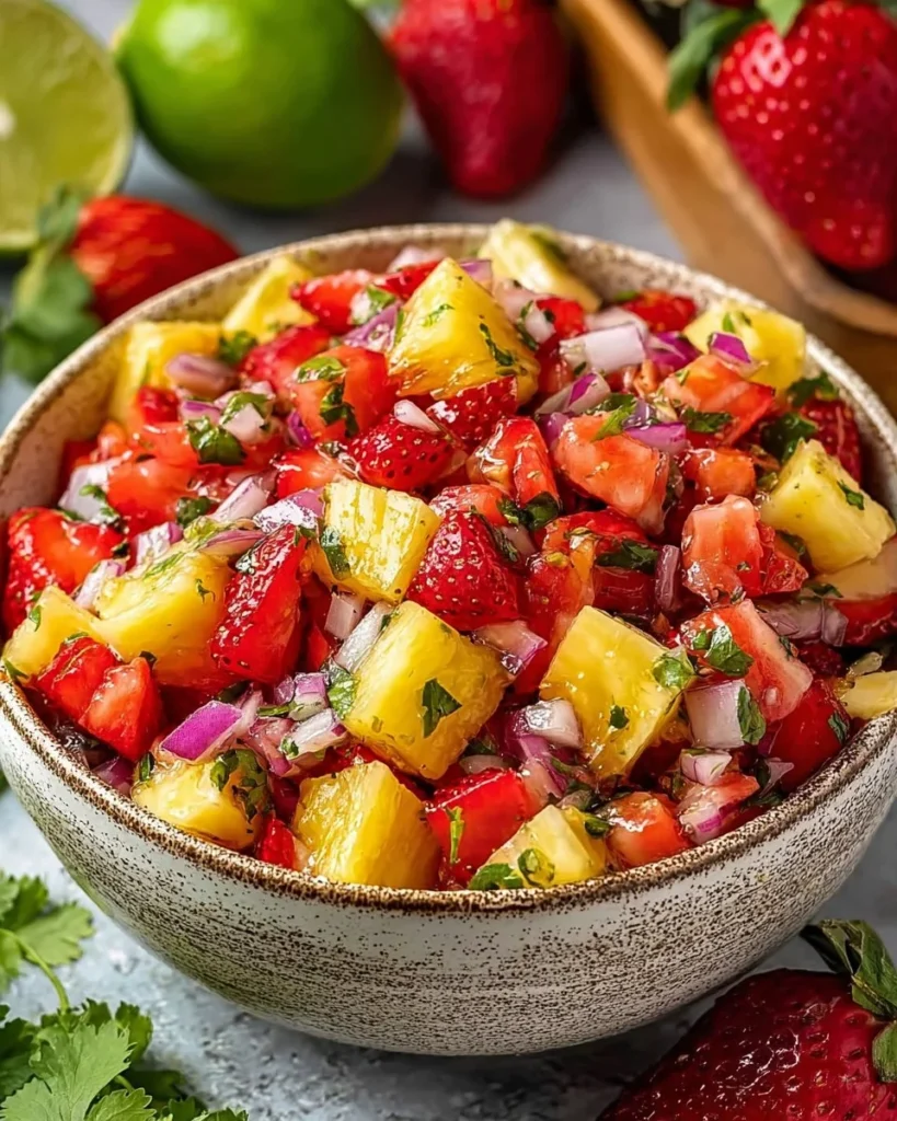 Delicious Strawberry Pineapple Salsa in a bowl, perfect for summer dishes