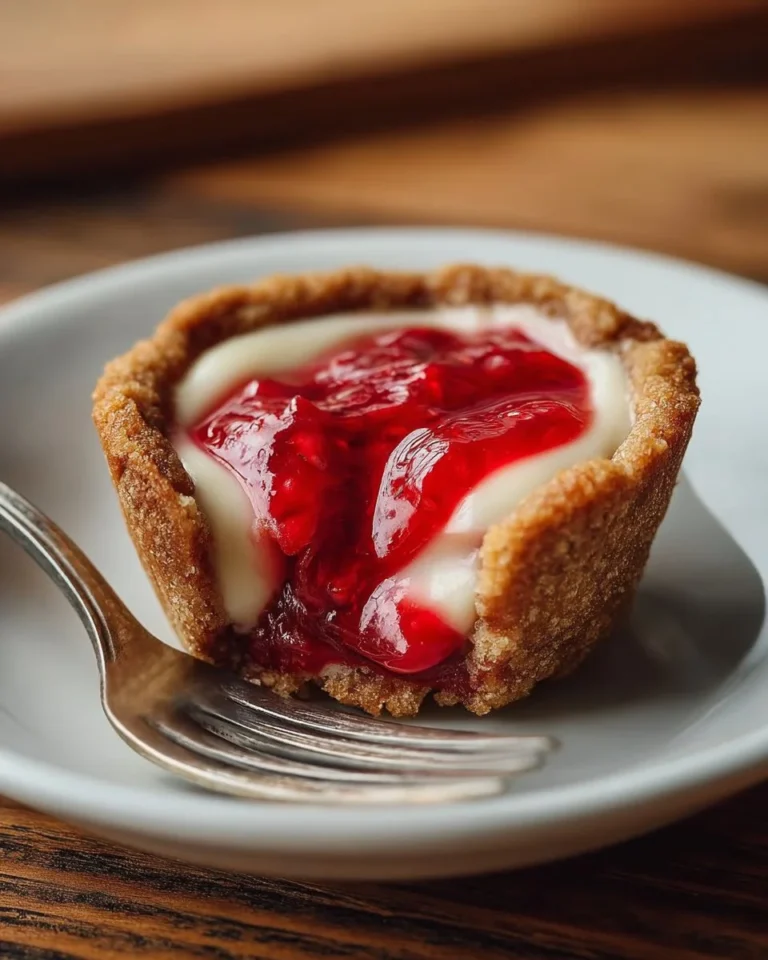 Delicious strawberry swirl cheesecake cookie cups with a creamy filling