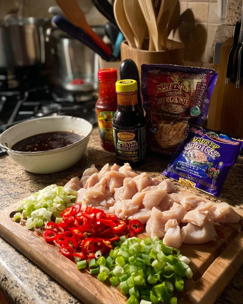 Delicious Sweet Chilli Chicken served with vegetables and rice