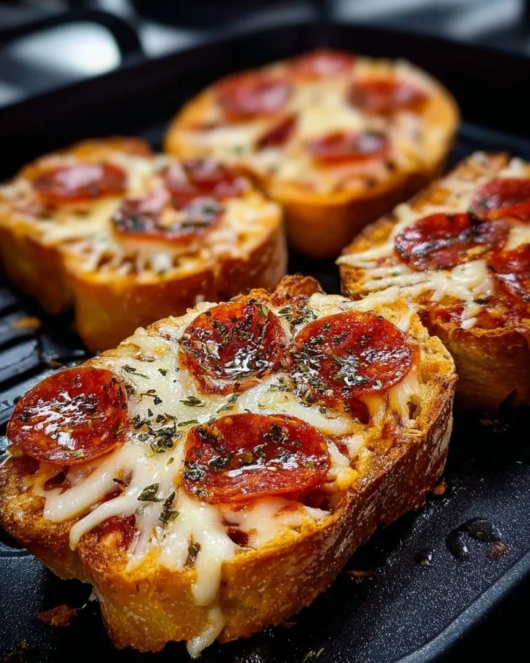 Texas Toast Pizza made in an air fryer, showcasing crispy edges and top toppings.