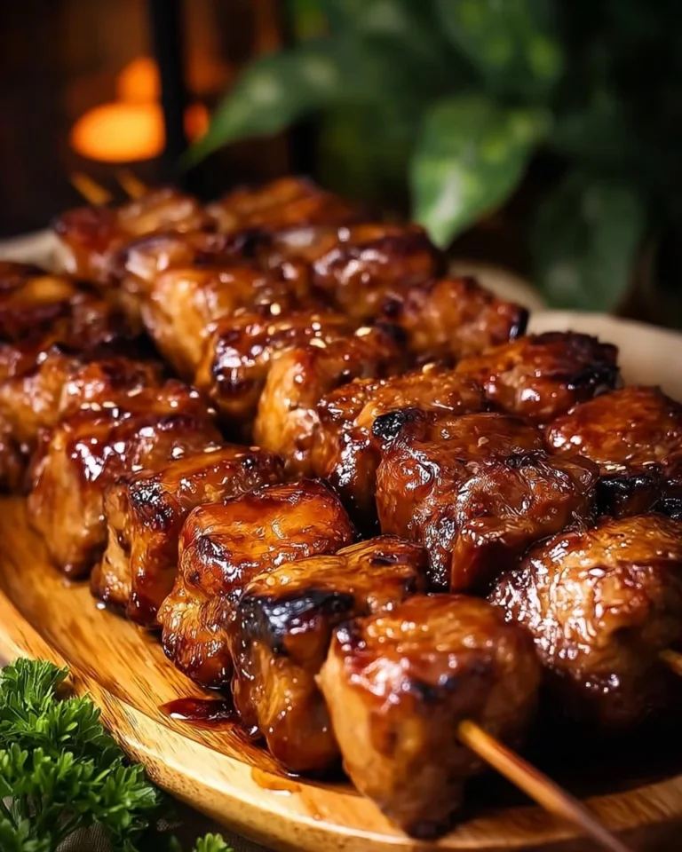 Delicious Thai Coconut Chicken Skewers garnished and ready to serve