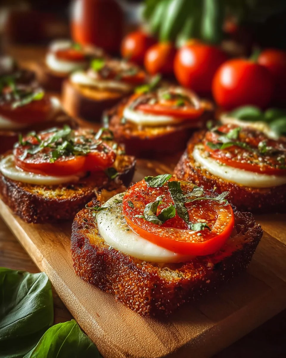 Homemade Tomato Basil Garlic Bread garnished with fresh basil and garlic.