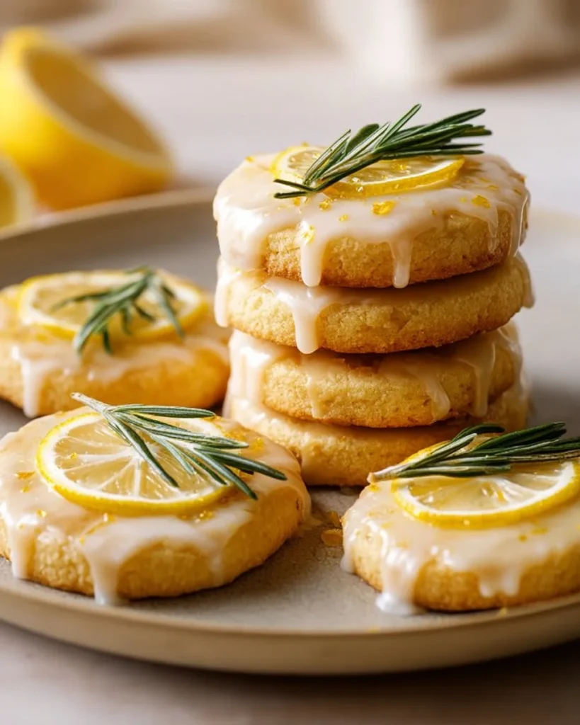 Zesty rosemary-lemon shortbread cookies with a salted glaze