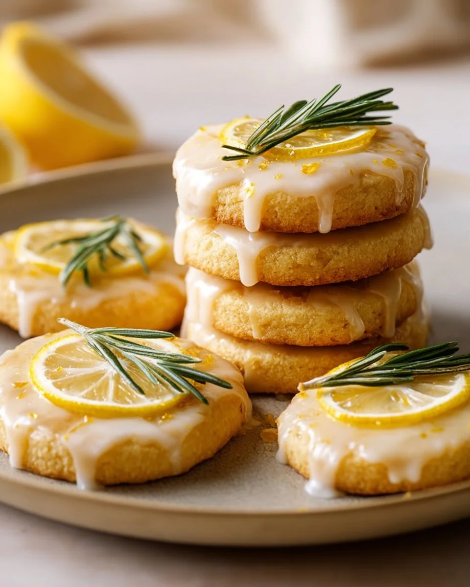 Zesty rosemary-lemon shortbread cookies with a salted glaze