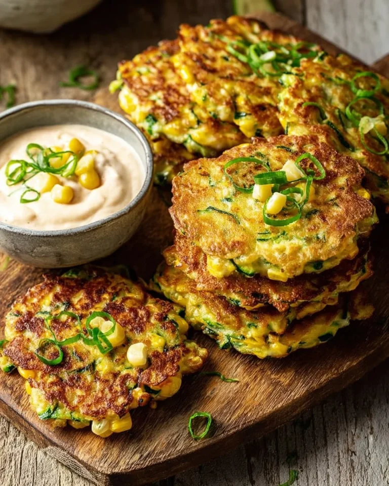 Crispy zucchini corn fritters served with a dipping sauce
