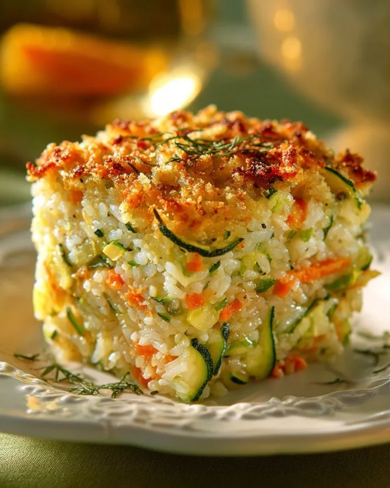 Delicious Zucchini Rice Casserole served in a baking dish