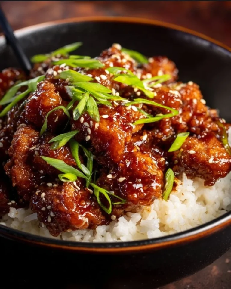 Delicious air fryer sesame chicken served with sesame seeds and green onions