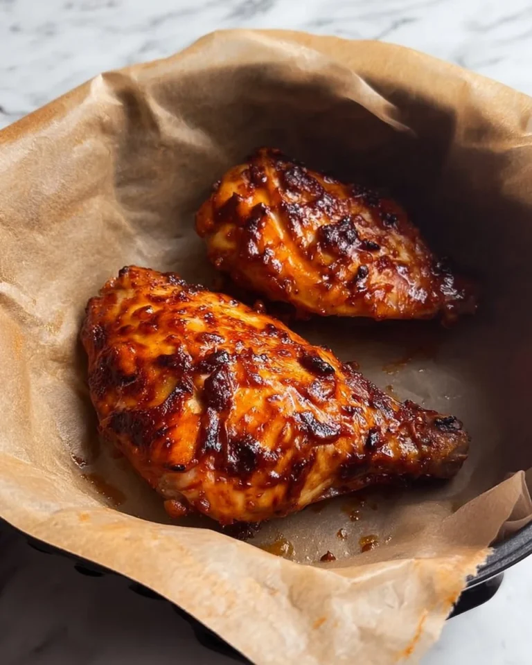 Crispy Air Fryer Bang Bang Chicken Breast garnished with herbs and dipping sauce