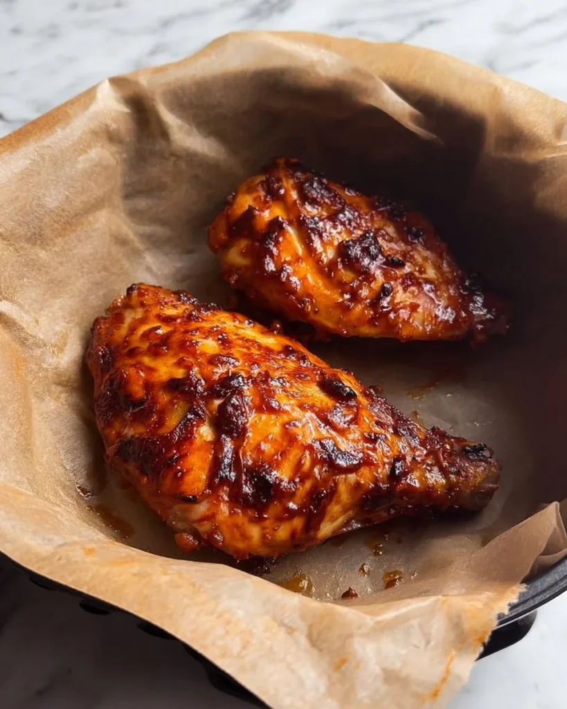 Crispy Air Fryer Bang Bang Chicken Breast garnished with herbs and dipping sauce