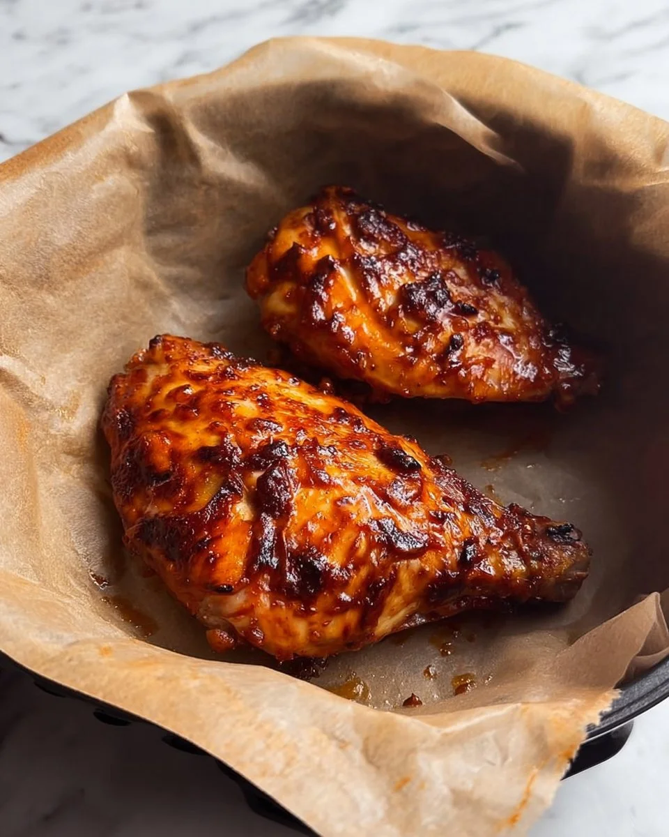 Crispy Air Fryer Bang Bang Chicken Breast garnished with herbs and dipping sauce