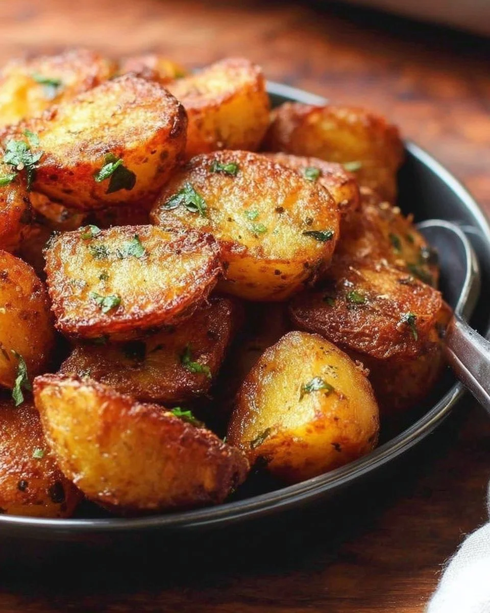 Air fryer crispy roast potatoes cooked to golden perfection