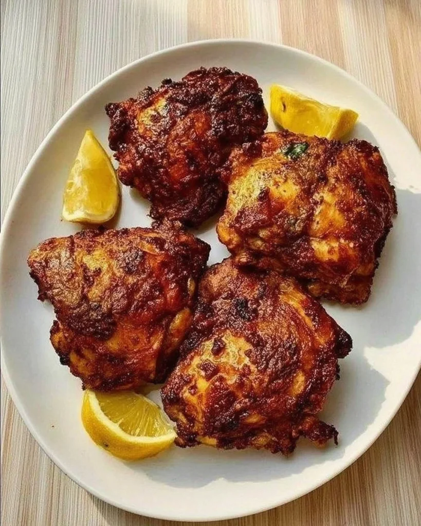 Crispy air fryer chicken thighs served on a plate