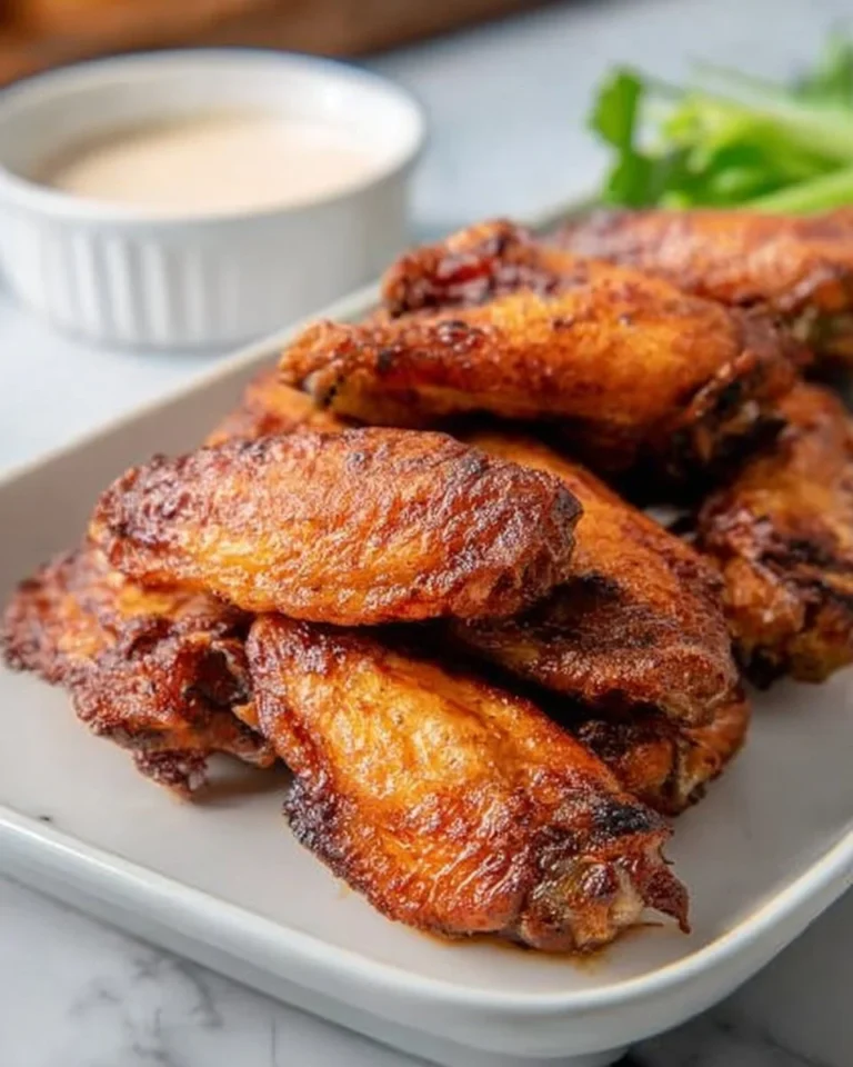 Crispy air fryer chicken wings served on a platter with dipping sauces