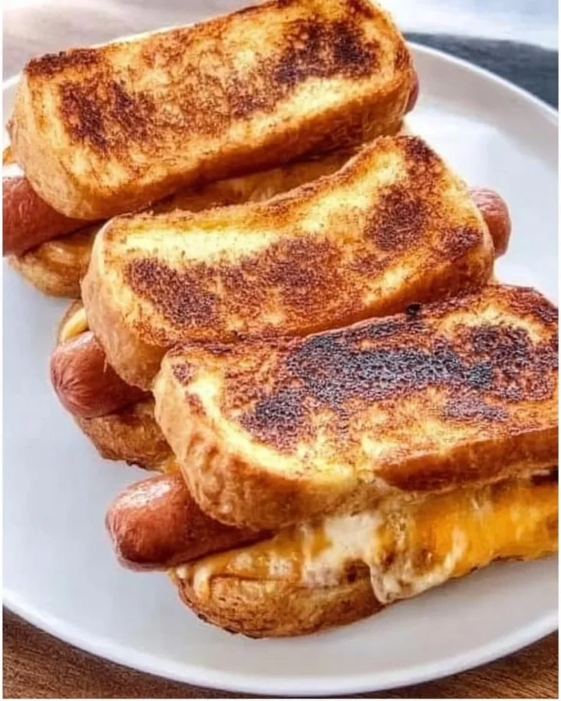 Air fryer grilled cheese hot dogs with gooey cheese and crispy bread