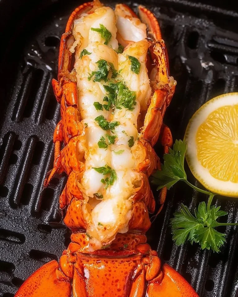Air fryer lobster tails cooked to perfection with seasoning and ready to serve.