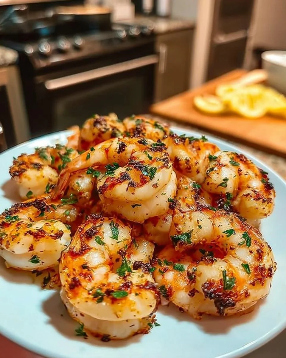 Air fryer lobster tails with garlic butter served on a plate