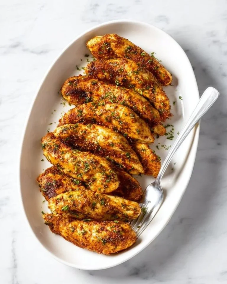 Air fryer naked chicken tenders served on a plate with dipping sauce