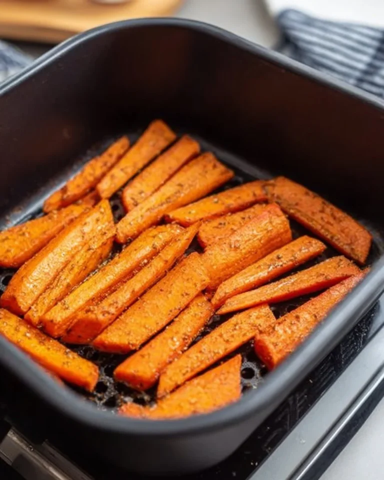Delicious air fryer roasted carrots served in a bowl.
