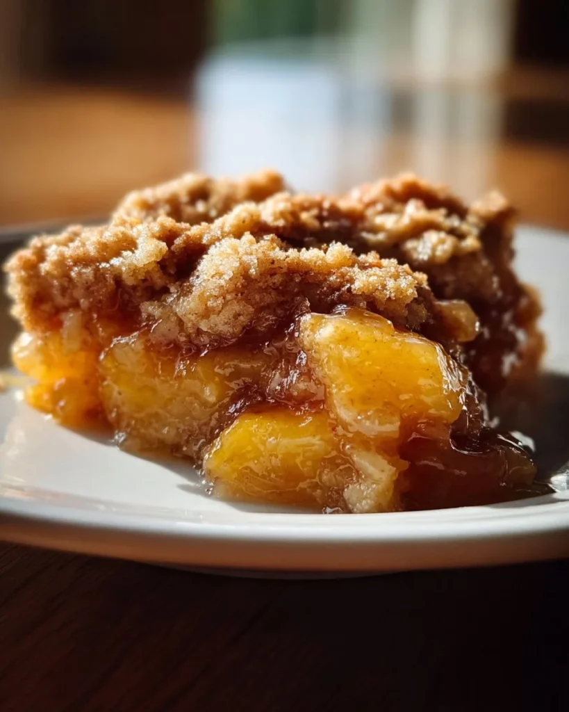 Delicious homemade peach cobbler topped with fresh peaches and a golden crust.