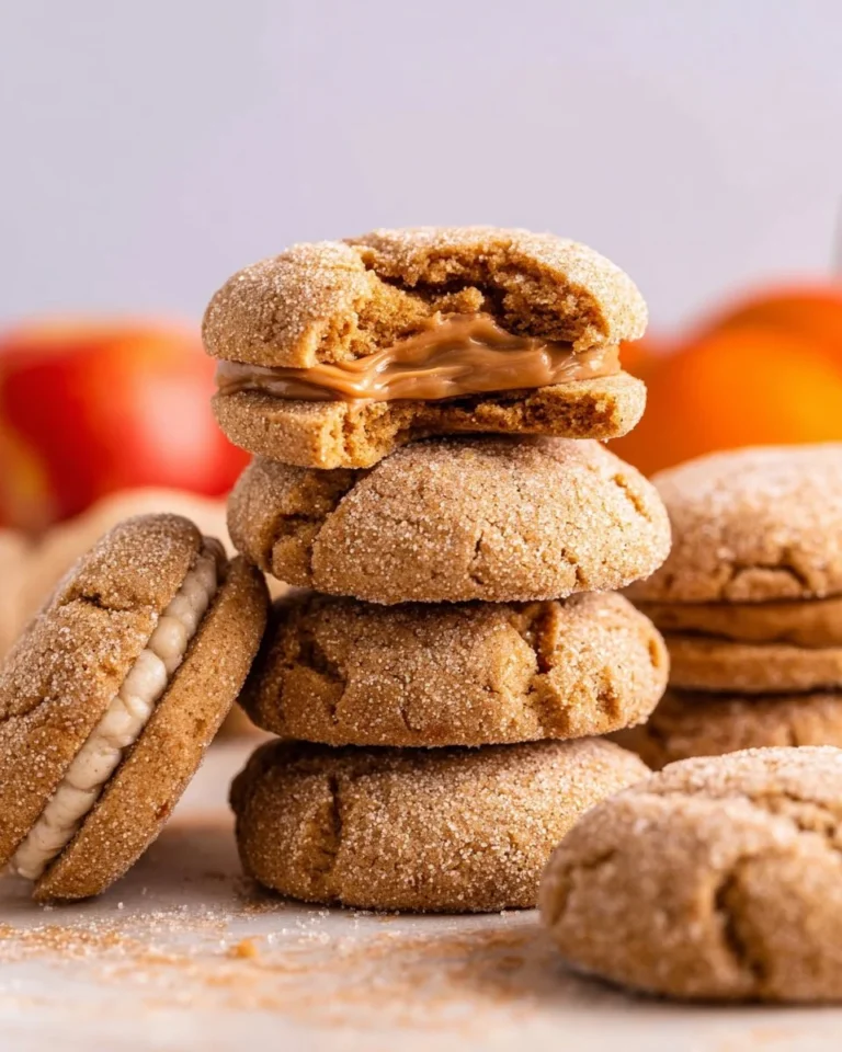 Homemade apple cider whoopie pies with creamy filling on a rustic table