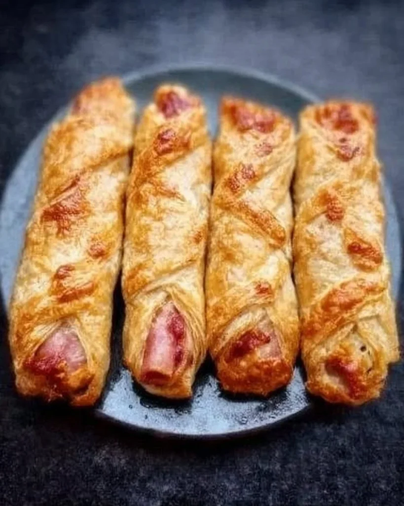 Golden Bacon Cheese Turnovers baked to perfection and served on a platter.