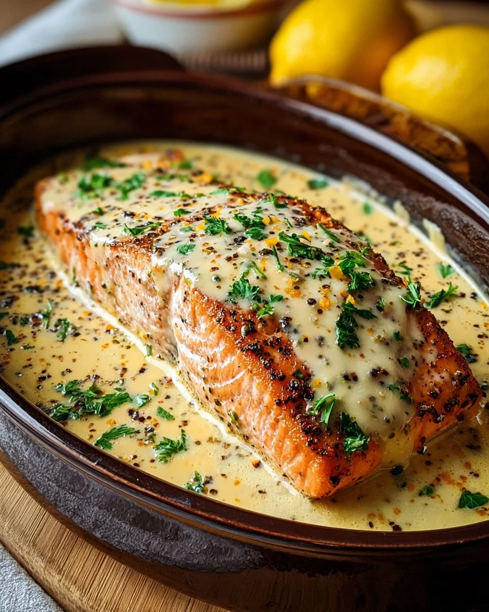 Baked Boursin Salmon topped with creamy cheese and herbs