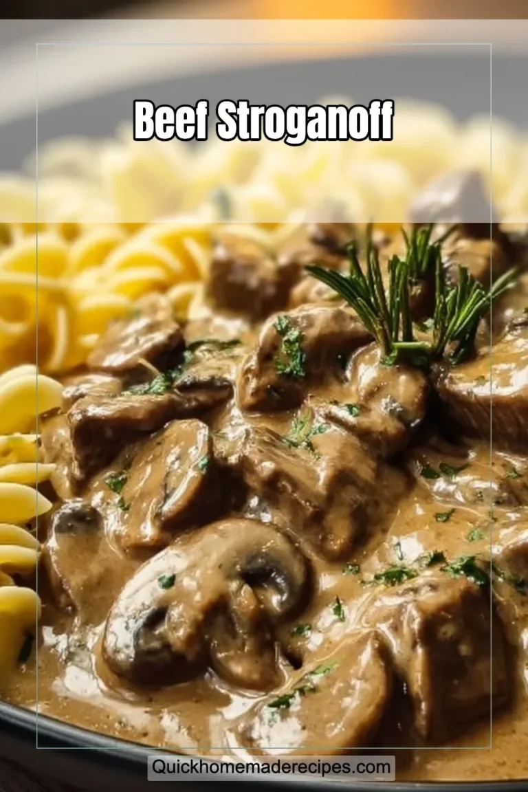 Delicious Beef Stroganoff served with noodles on a plate.