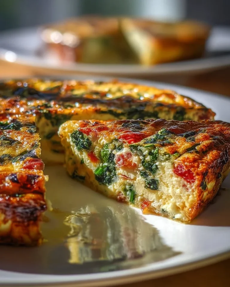Crustless spinach, onion, and feta quiche served on a plate