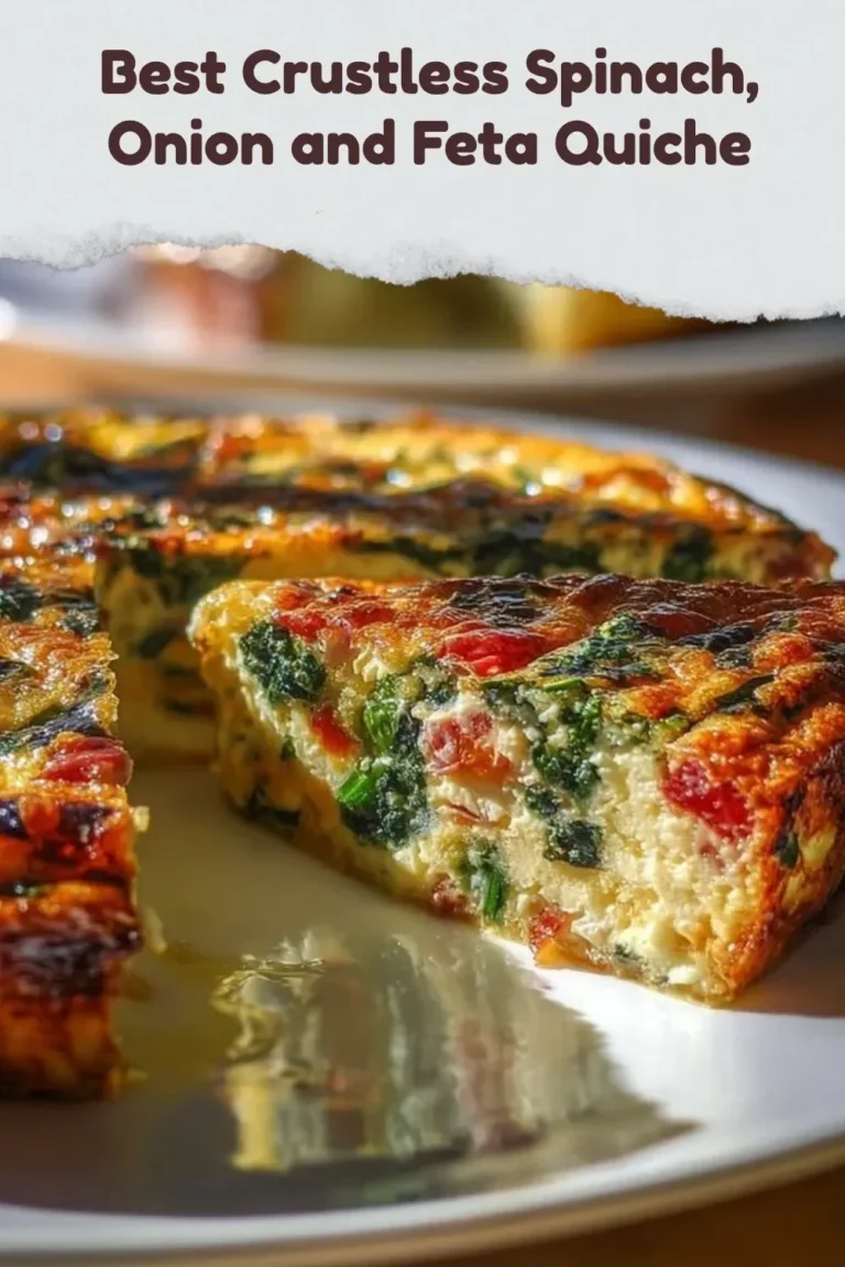 Delicious crustless quiche with spinach, onion, and feta cheese