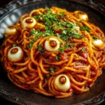 Bloody Spaghetti with Mozzarella Eyeballs Bloody Spaghetti with Mozzarella Eyeballs