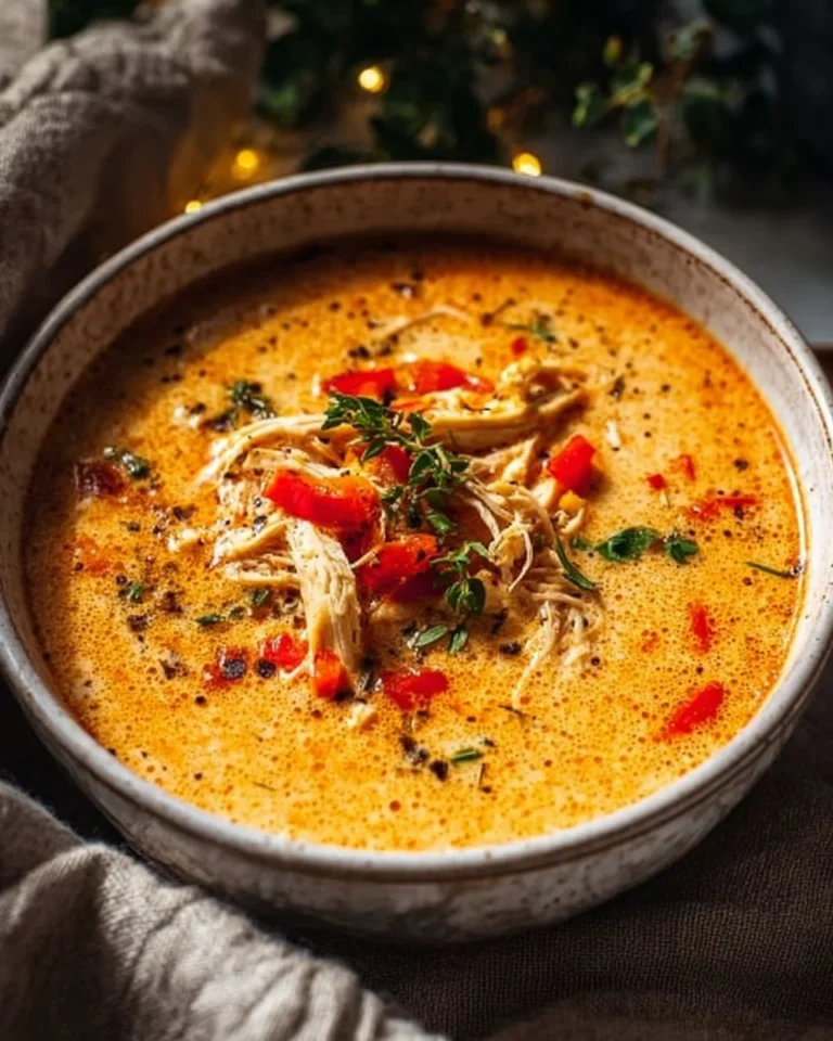 Bowl of spicy Cajun Chicken Soup garnished with herbs