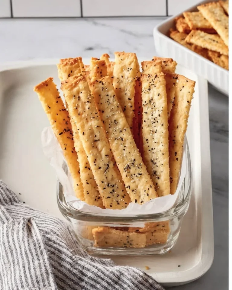 Delicious homemade cheese crackers on a wooden board