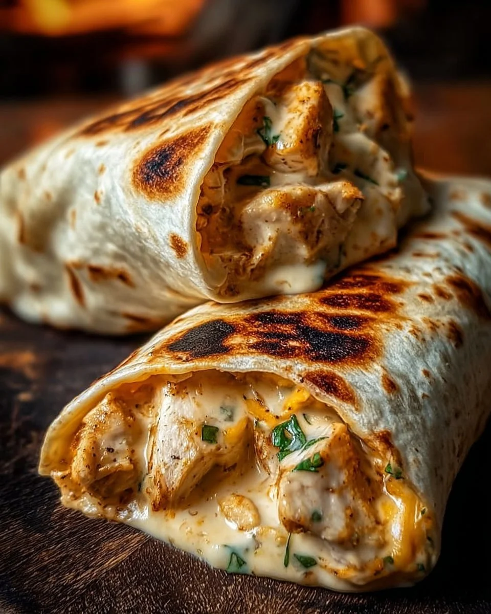 Cheesy Chicken Garlic Wraps served with fresh ingredients and herbs