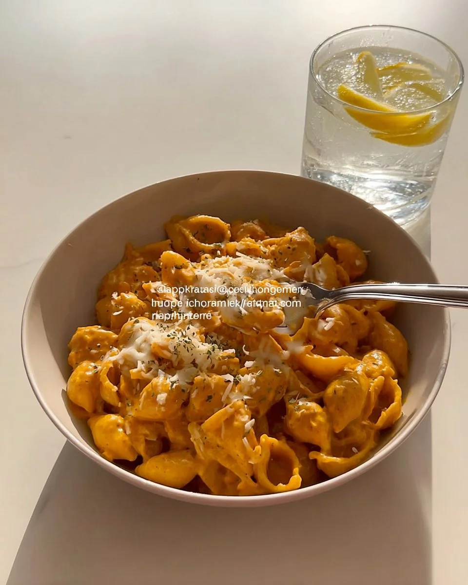 Creamy cheesy chicken pasta ready to serve in a bowl
