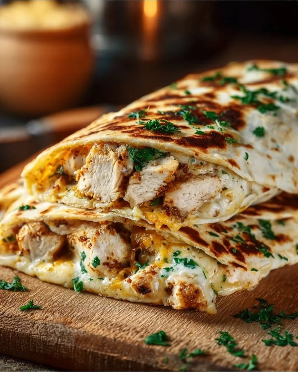 Cheesy Chicken Wrap filled with tender chicken and melted cheese