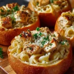 Chicken Alfredo Garlic Bread Bowls Chicken Alfredo Garlic Bread Bowls