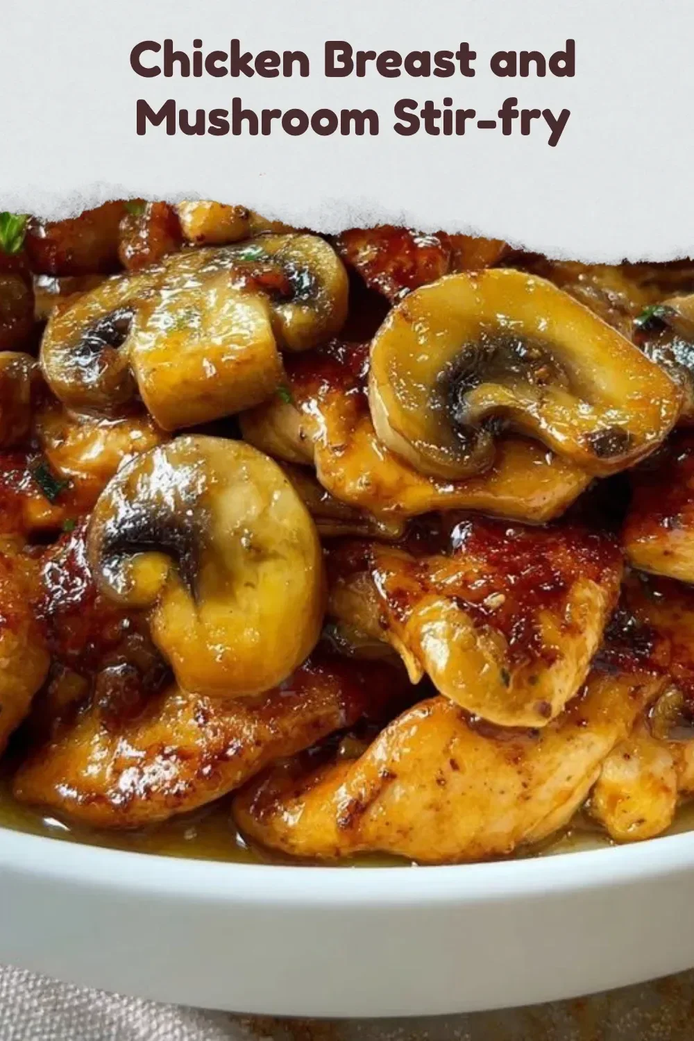 Healthy Chicken Breast and Mushroom Stir-fry served with colorful vegetables.