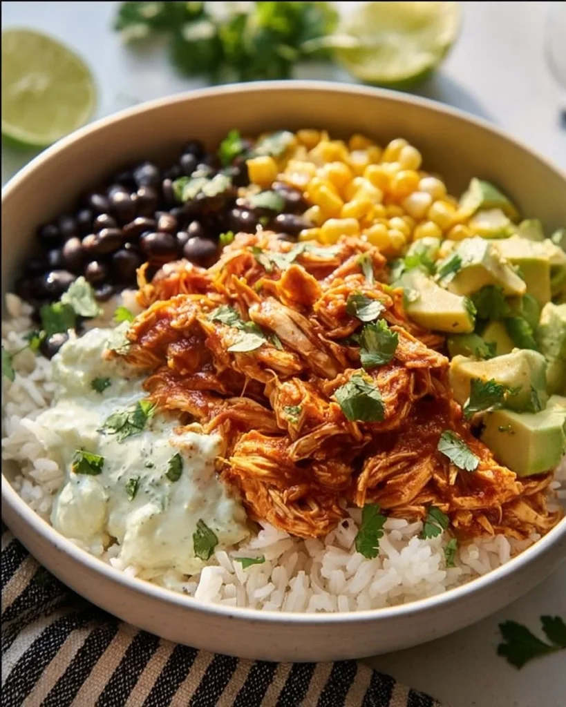 Delicious Chicken Burrito Bowl filled with fresh ingredients and vibrant colors.