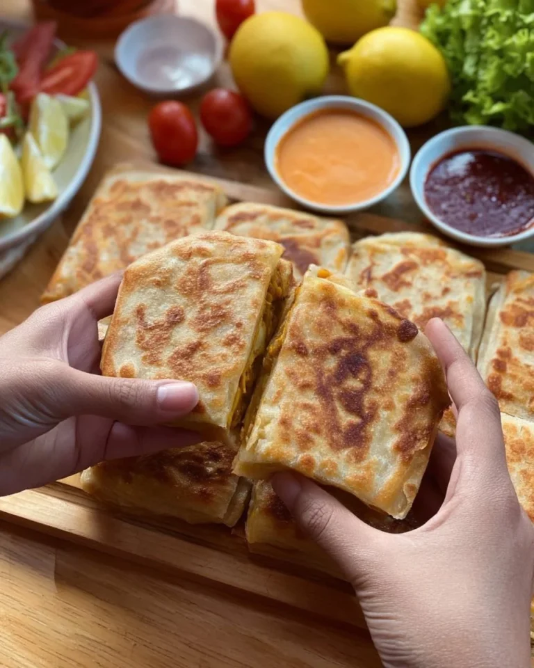 Delicious Chicken-Filled Msmen, a Moroccan flatbread filled with savory chicken.