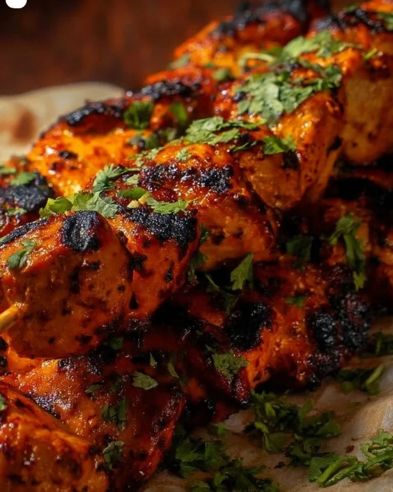 Grilled Chicken Tikka Kebabs served on a plate with fresh vegetables
