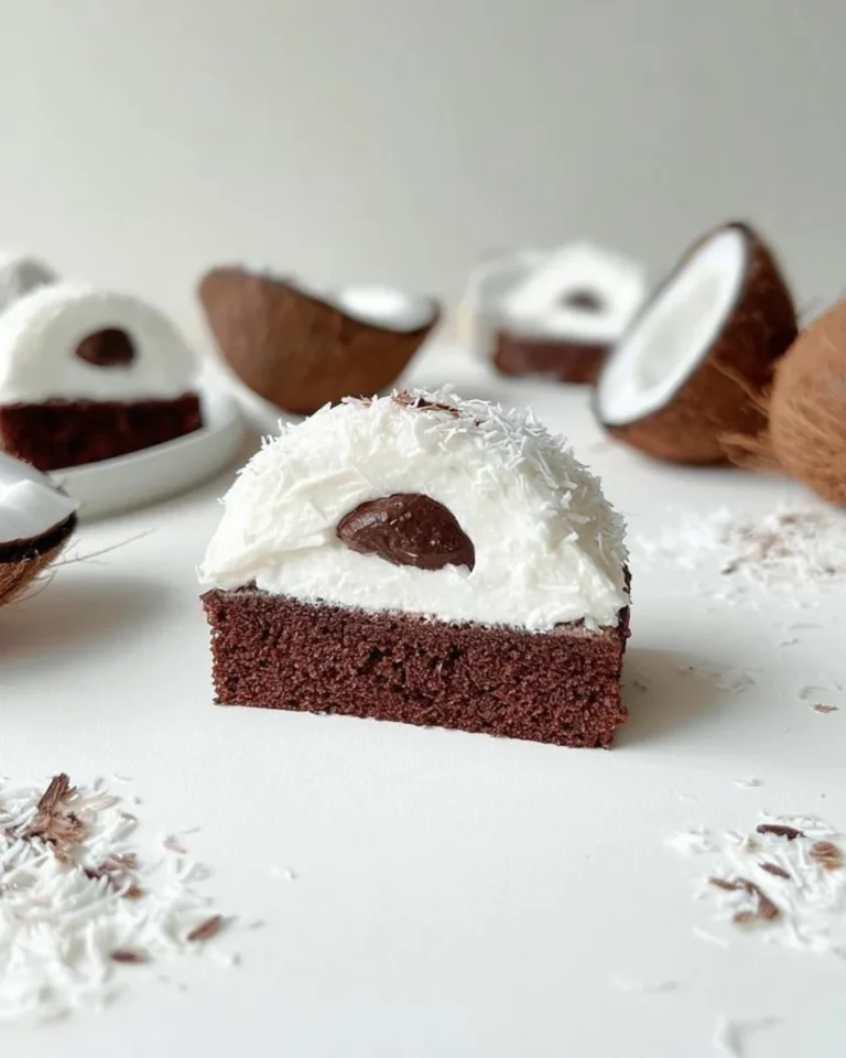 Coconut Dome filled with chocolate spread, a delicious tropical dessert.