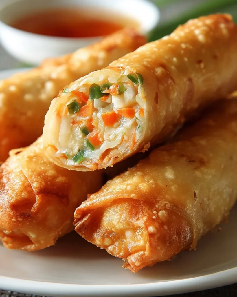 Crispy Crab Rangoon Egg Rolls served with dipping sauce