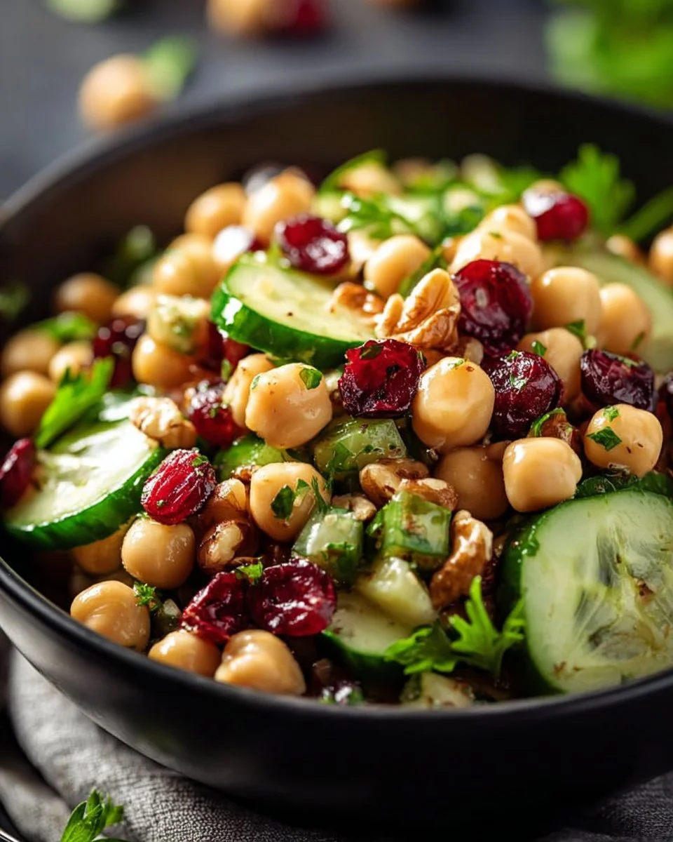 Cranberry Walnut Chickpea Salad with fresh ingredients in a bowl