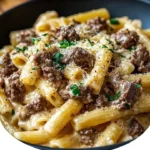 Creamy Parmesan Garlic Beef Bowtie Pasta
