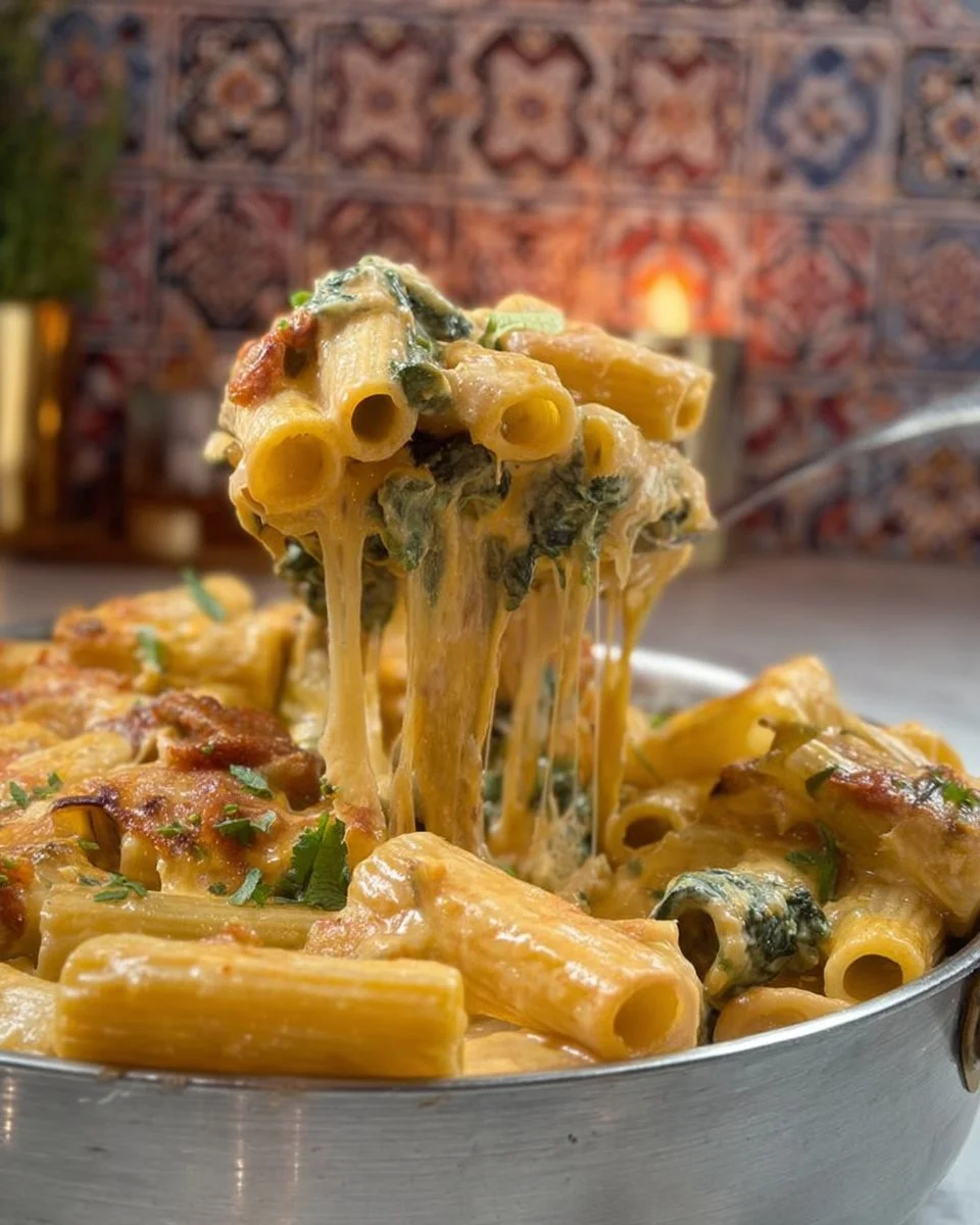 Delicious creamy pasta served in a bowl with fresh herbs and cheese on top.