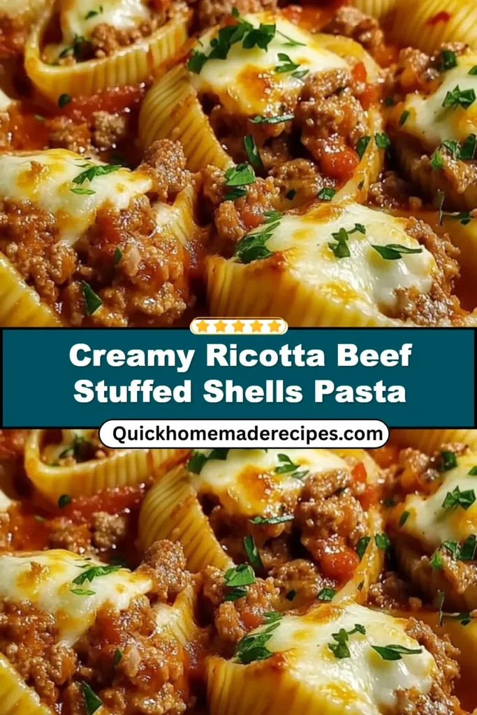 Creamy ricotta beef stuffed shells pasta served in a bowl