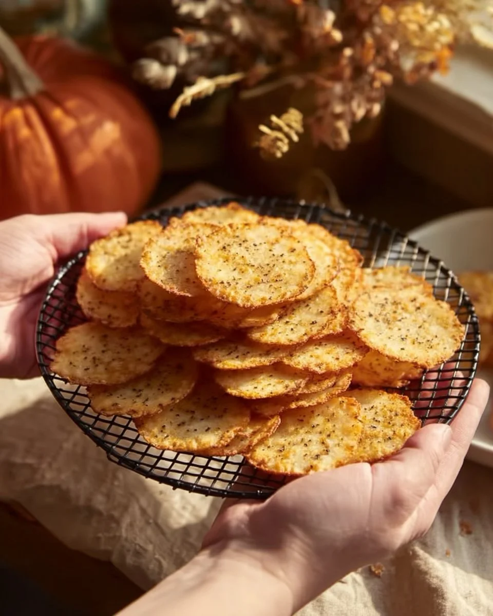 Crispy Asiago and Black Pepper Crackers on a wooden board with cheese.