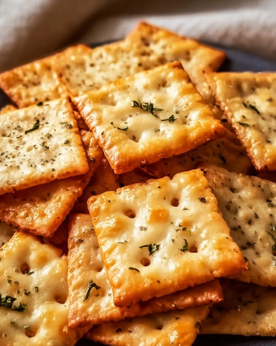 Crispy Italian Herb Cheese Crackers on a wooden serving board